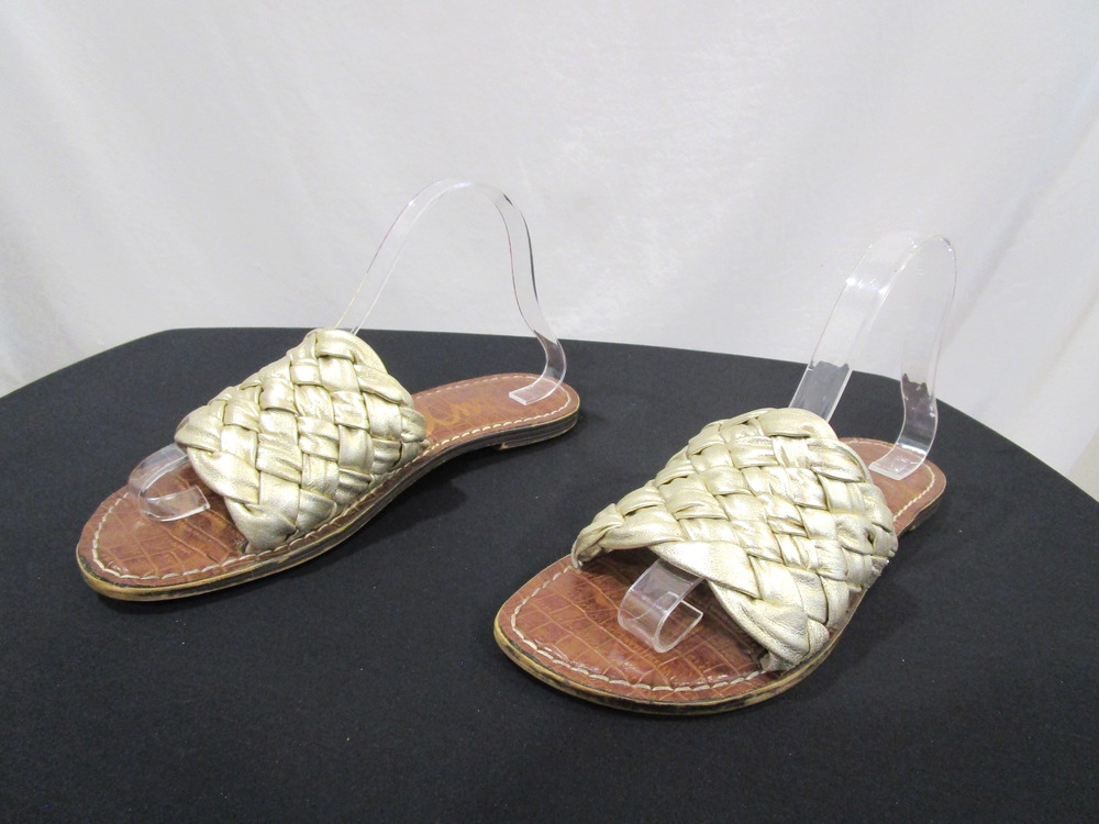 Sam Edelman Griffin Gold Woven Leather Slide Sandals Women Sz 9